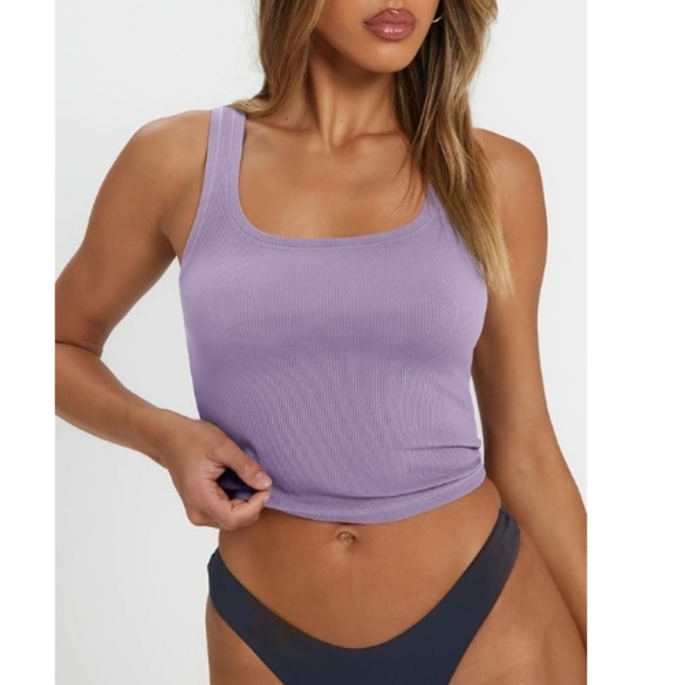 Summer Sleeveless Tank Workout Cropped Ribbed Top Purple New